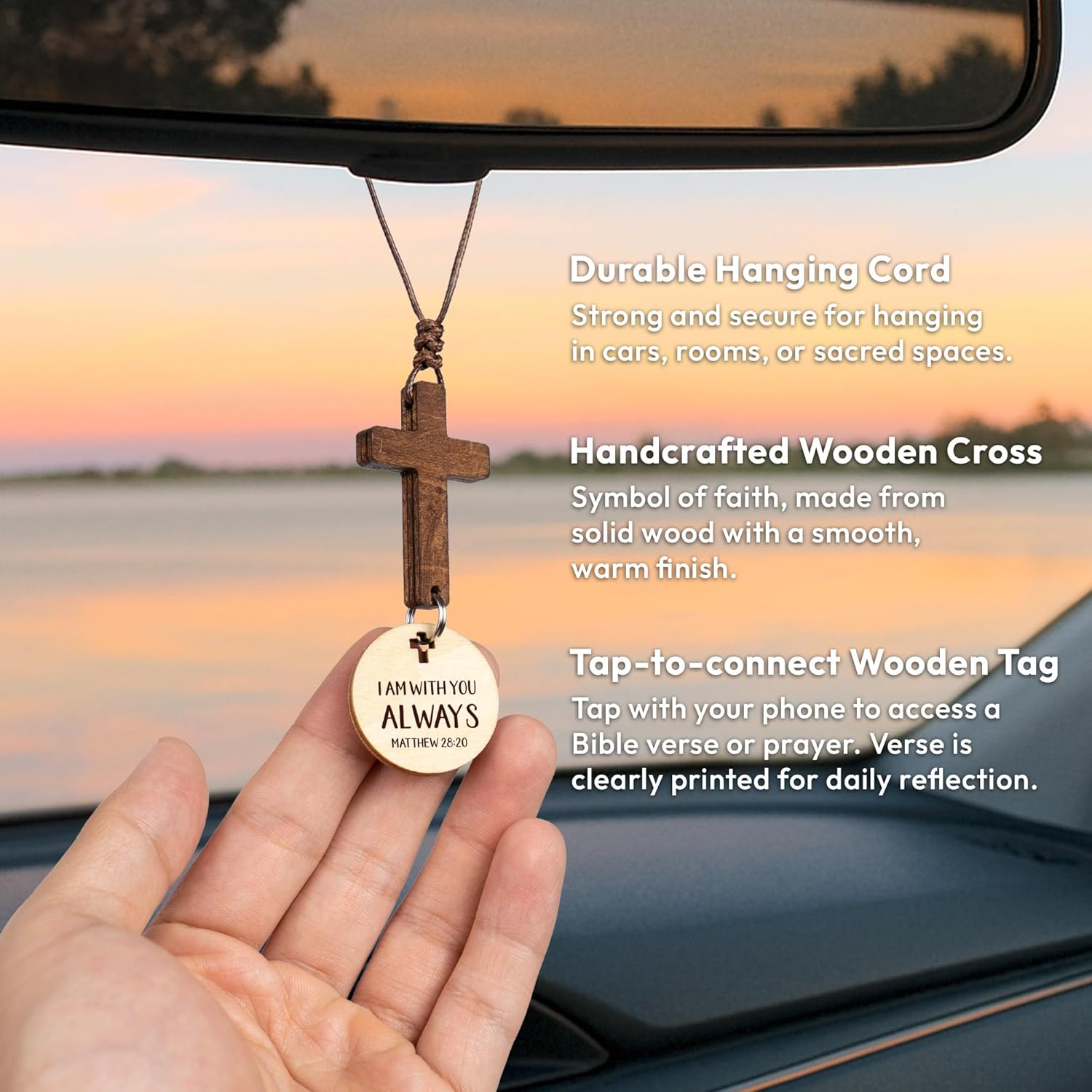 Bible Verse Car Mirror Hanging Cross Ornament - Christian Gift for Men Women