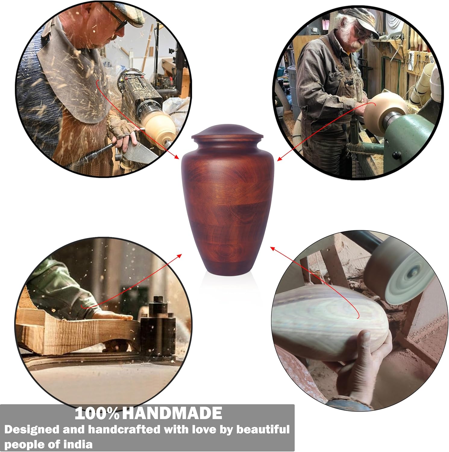 ZIYA Large Wooden Cremation Urn for Human Ashes - Rosewood Burial Urn with Velvet Bag