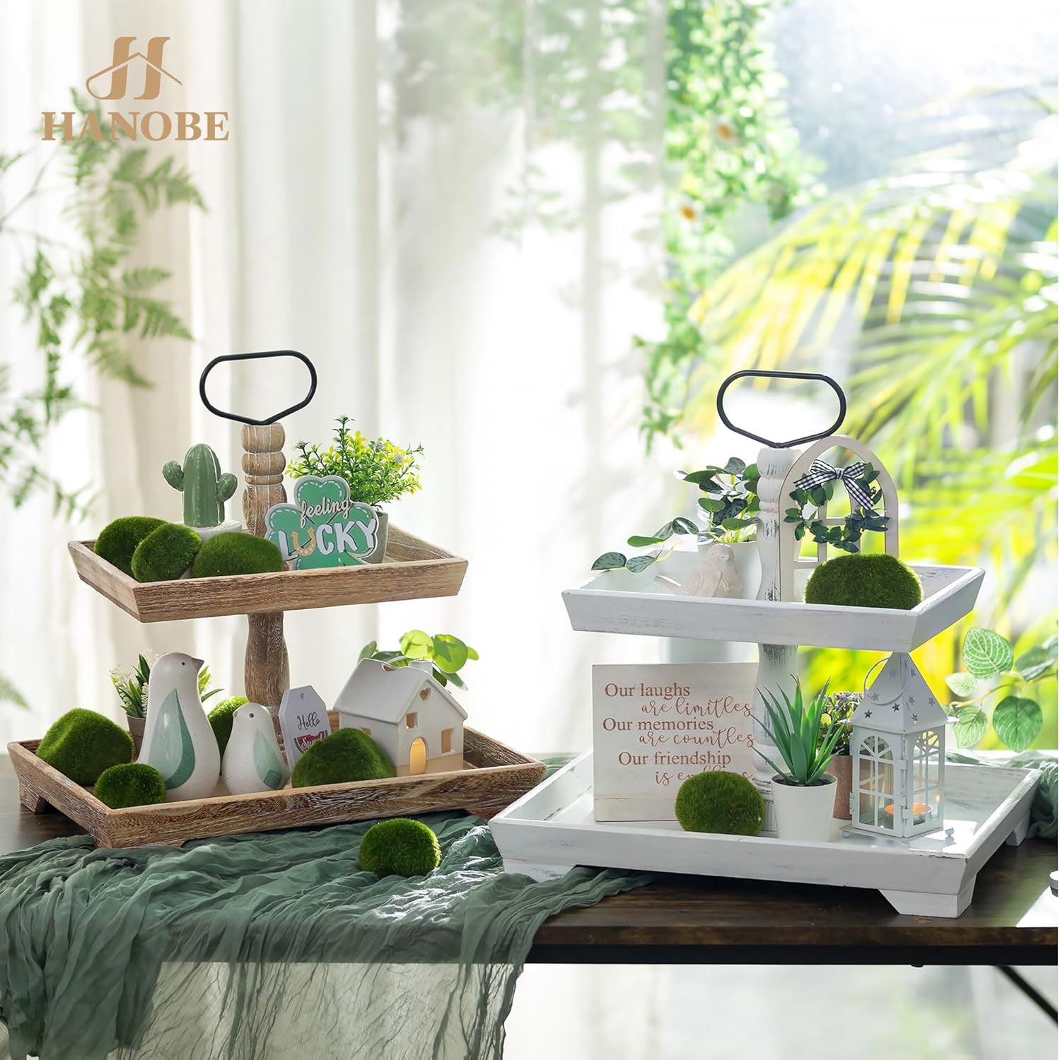 Hanobe 2 Tier Farmhouse Serving Tray Stand