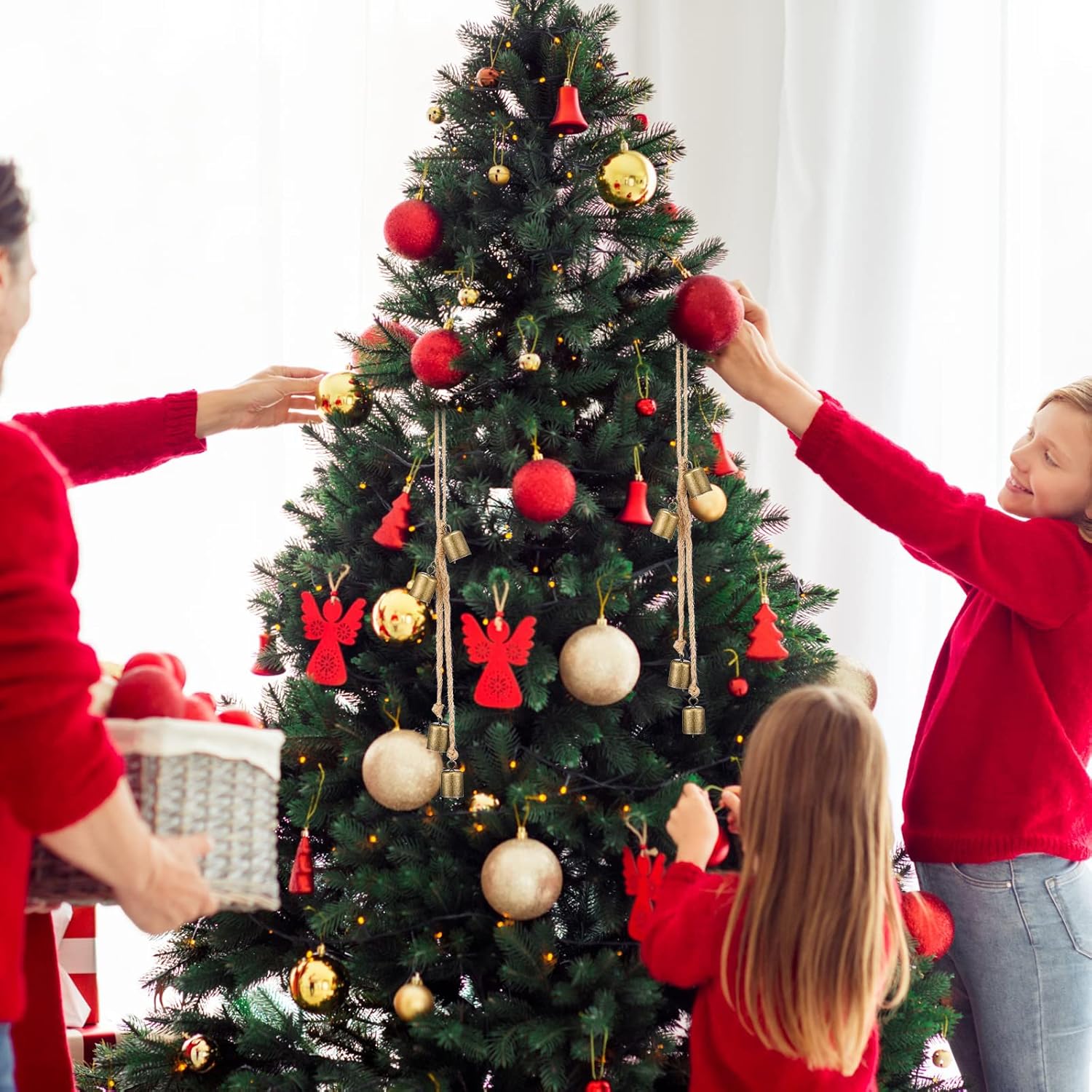 2 Piece Rustic Vintage Gold Brass Bells Christmas Decor Wall Hanging