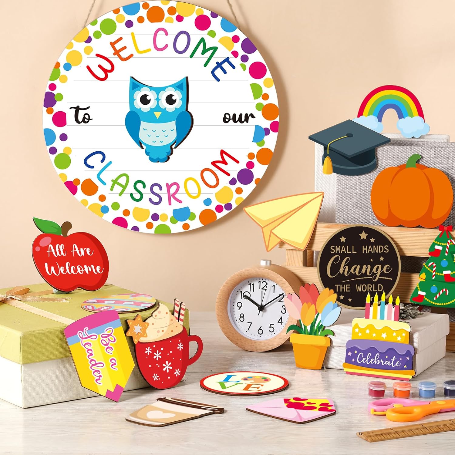 Ctosree Classroom Welcome Sign 12x12 Inches Decorative Door Hanger