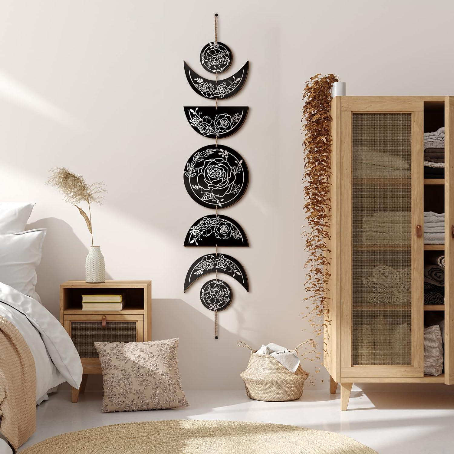 BBTO Boho Wall Art Moon Phases Decor Wooden Witchy Sign