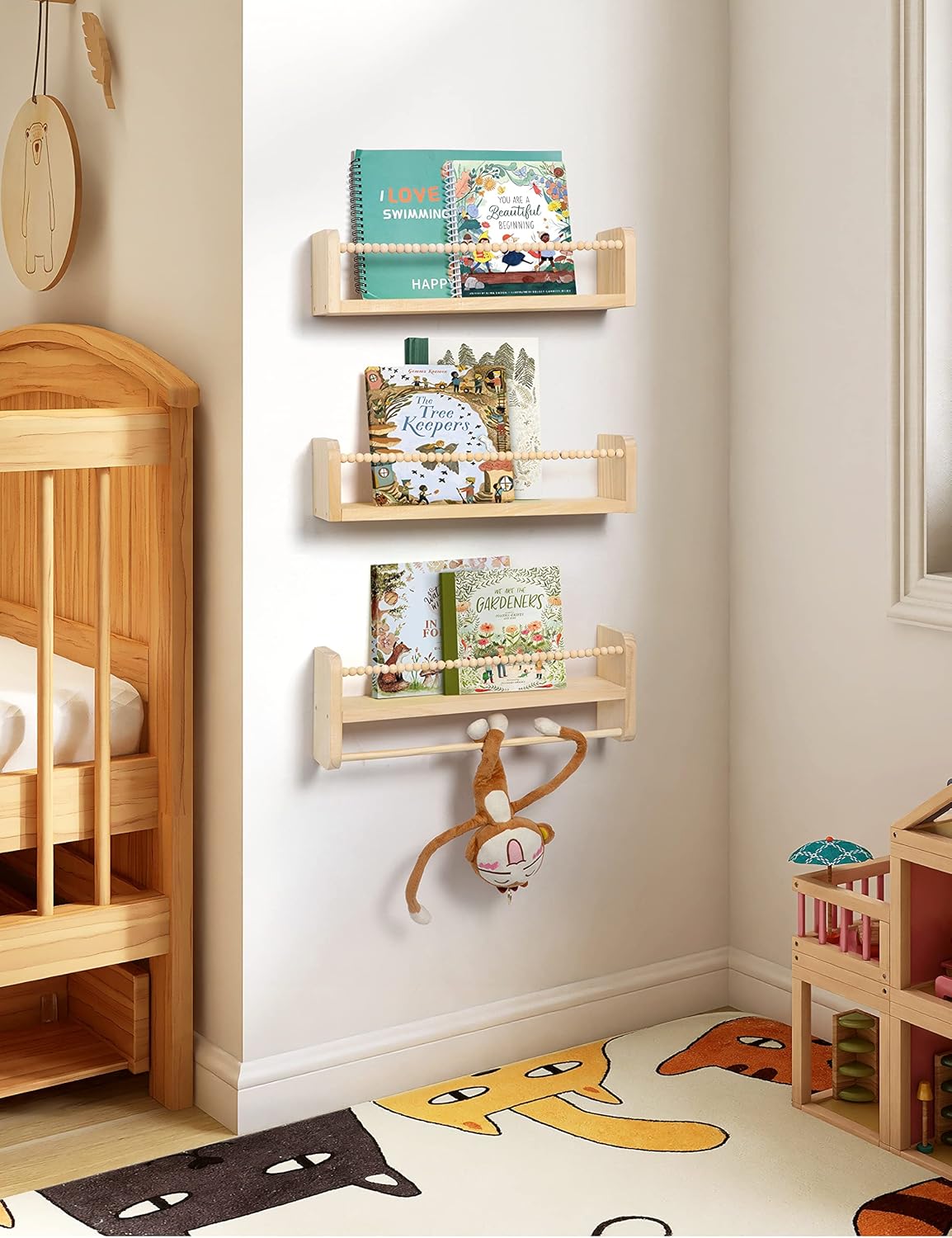 Maxpeuvon Set of 3 Floating Wall Bookshelves Natural Wood