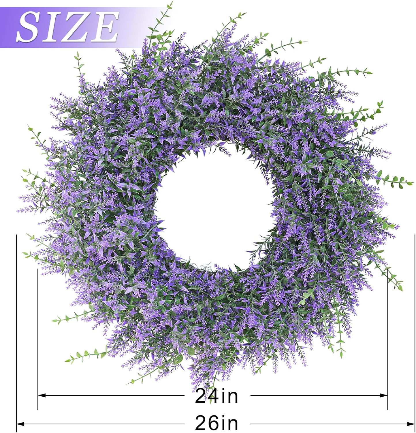 26 Inch Lavender Eucalyptus Wreath for Front Door Decor