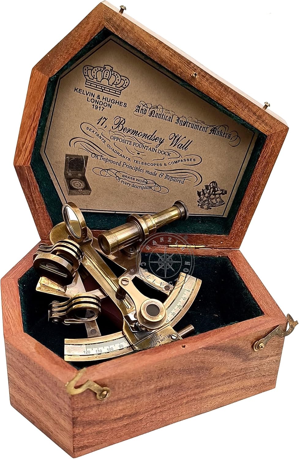 Brass Nautical Sextant with Wooden Box Vintage Gift