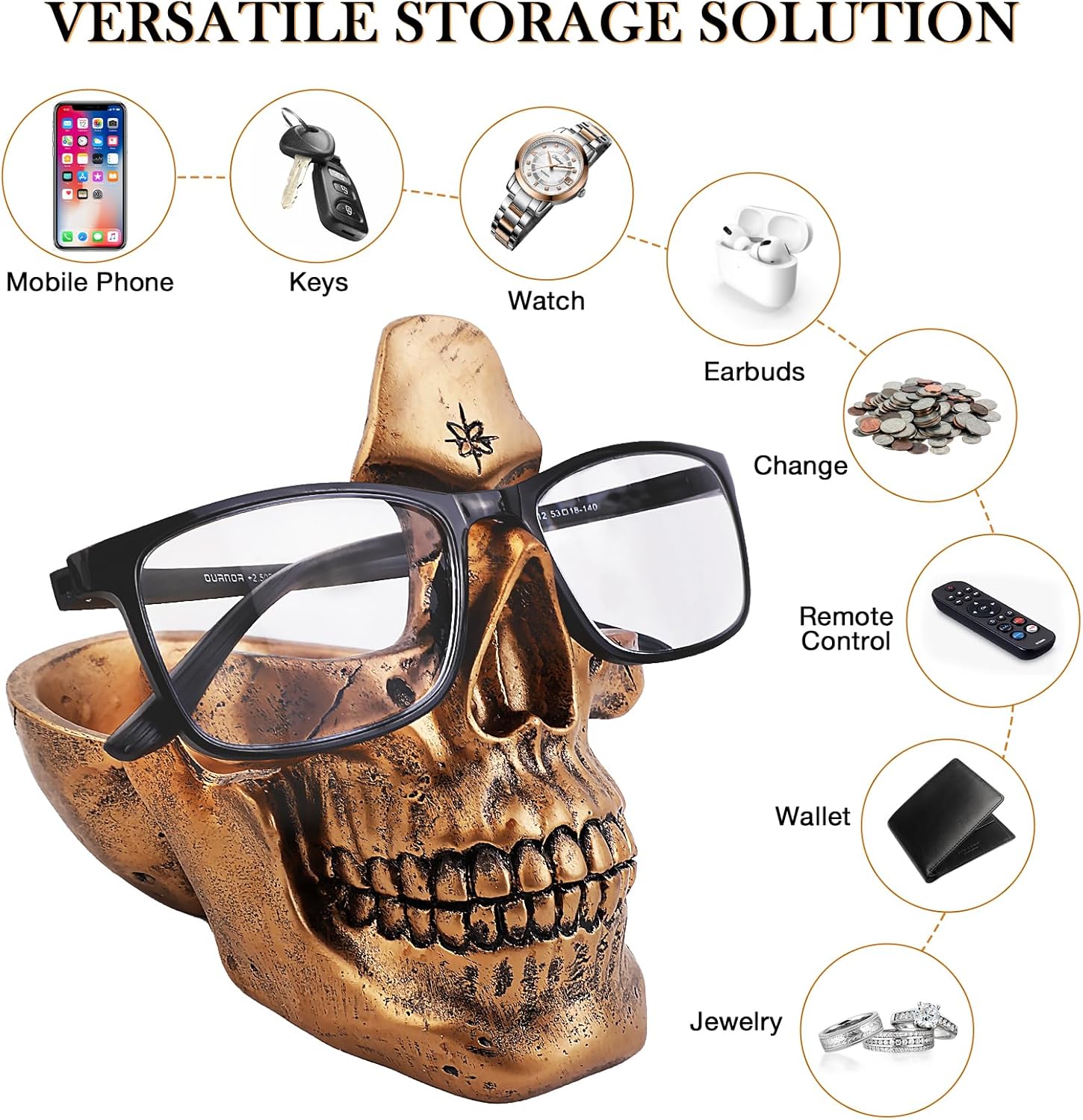 Skull Glasses Holder with Storage Tray Novelty Design for Home Office