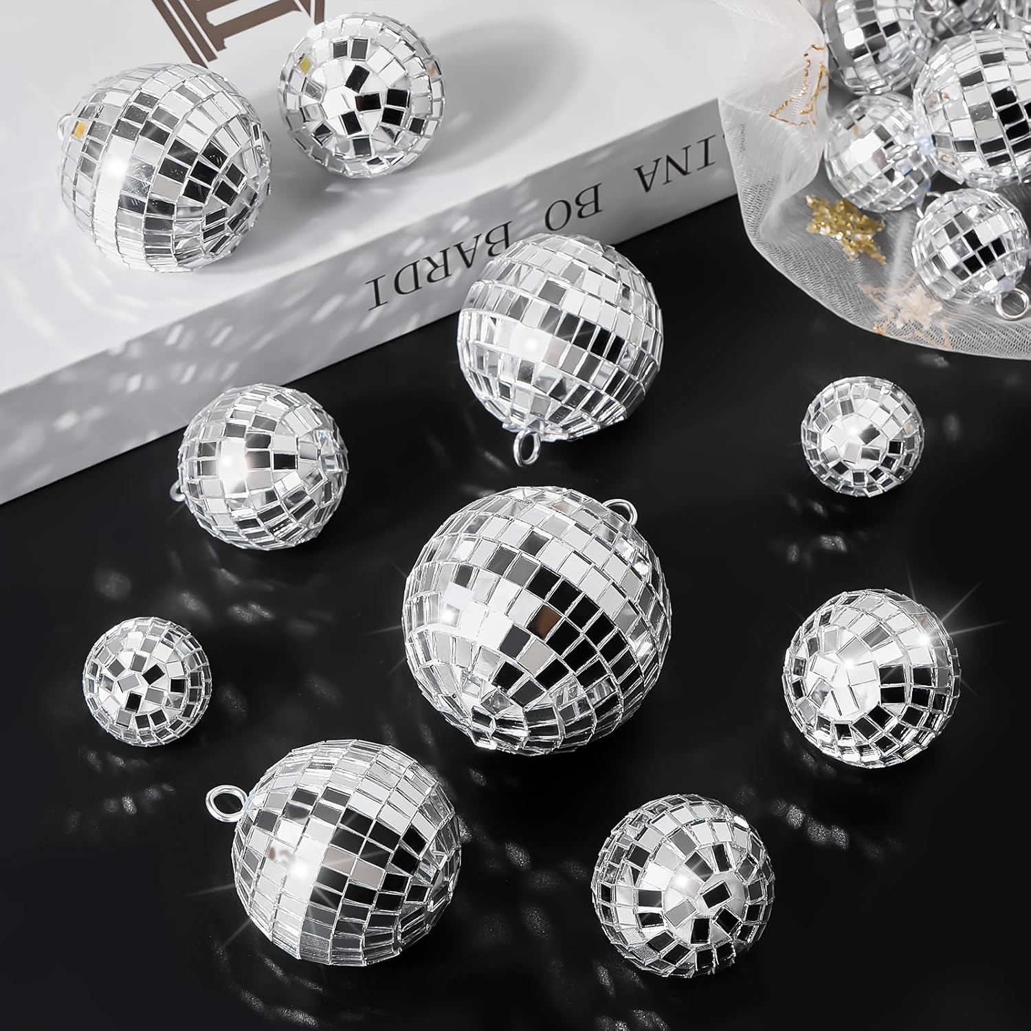 20 Pack Silver Mini Hanging Mirror Balls for 70s Birthday Party Decor