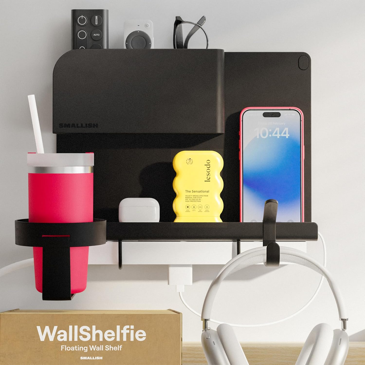 WallShelfie Floating Bedside Shelf Organizer - Black