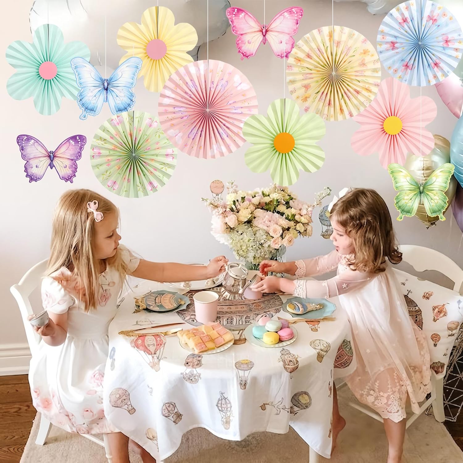 PATTEPOINT Pastel Butterfly Garden Paper Fan Decor Set