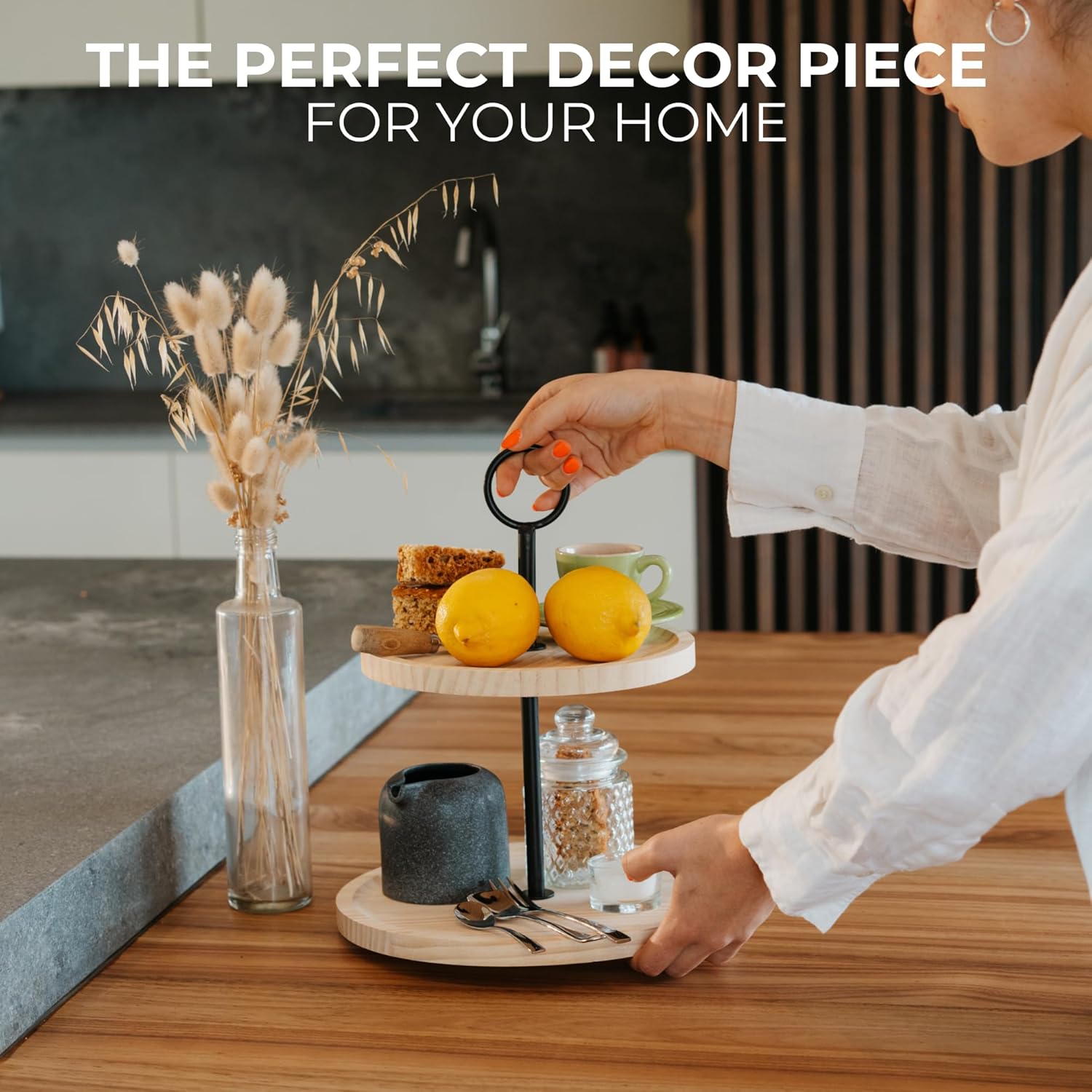 KIBAGA Decorative Wooden Tiered Tray Stand