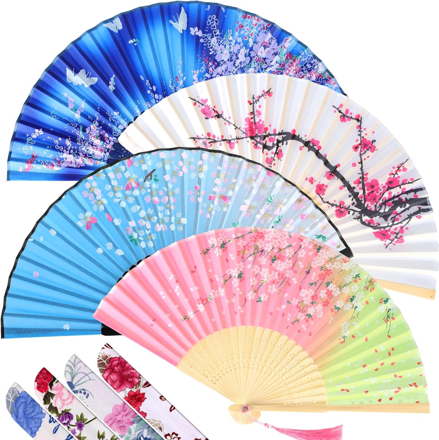 Zonon 4 Pack Handheld Folding Fans with Tassel