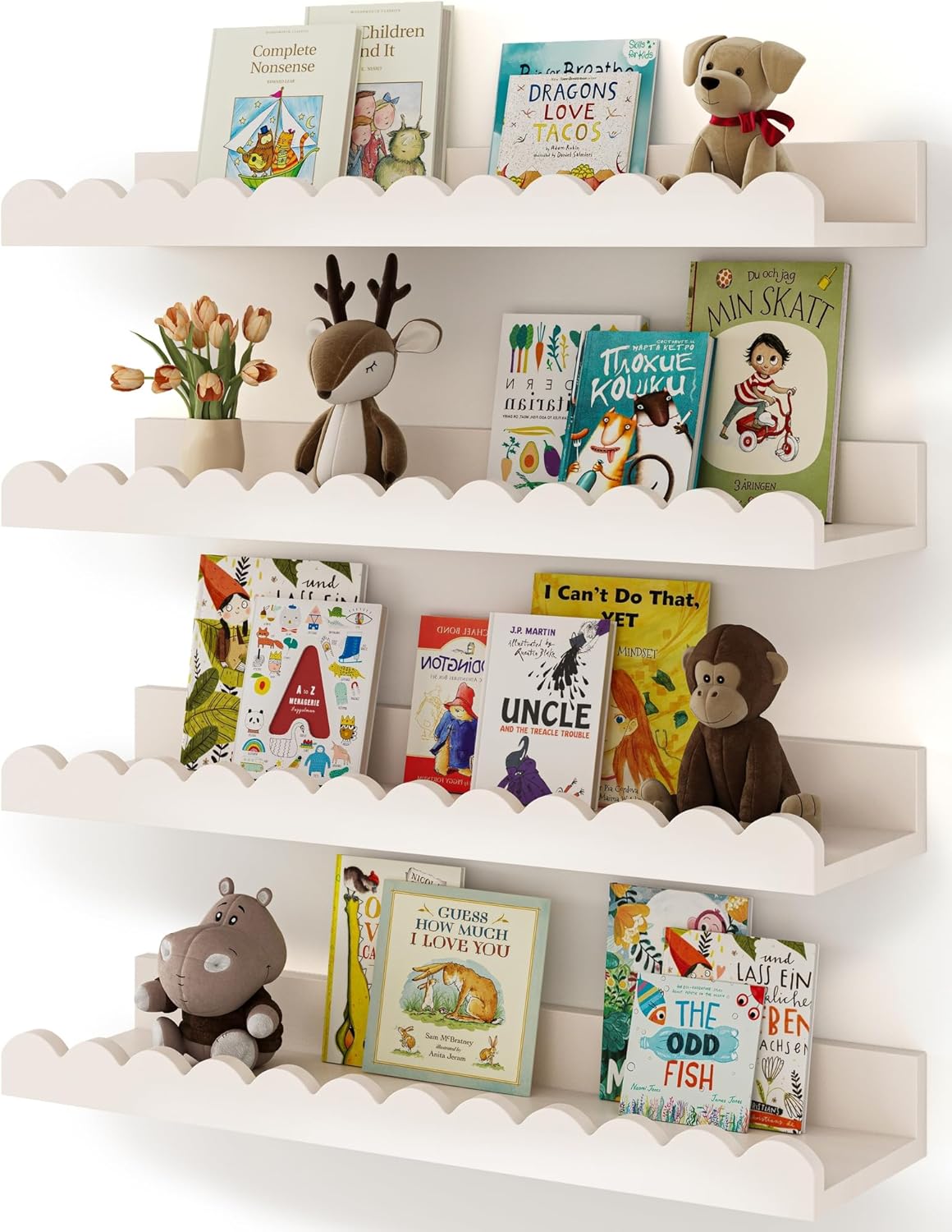 Shario 4-Pack White Floating Book Shelves for Kids Room