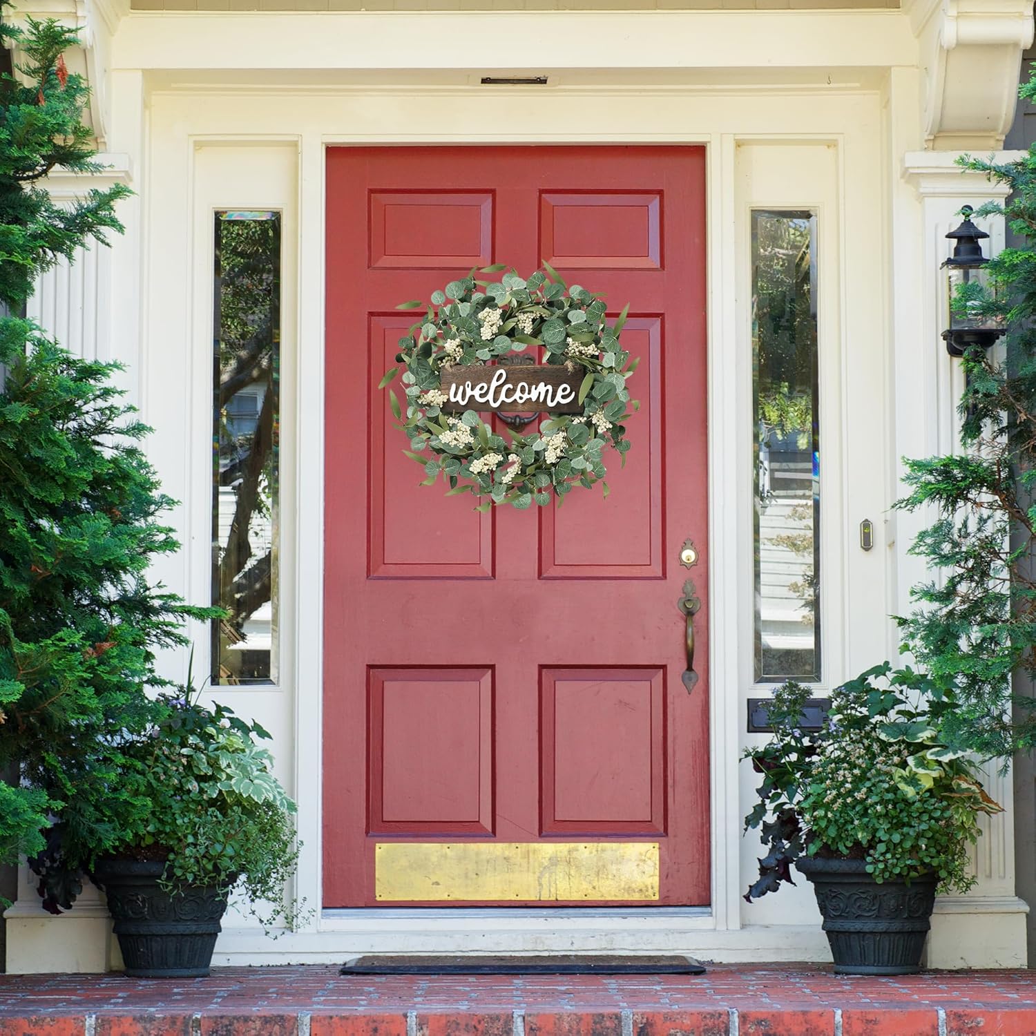 Sggvecsy Green Eucalyptus Wreath with Welcome Sign 20in Decor