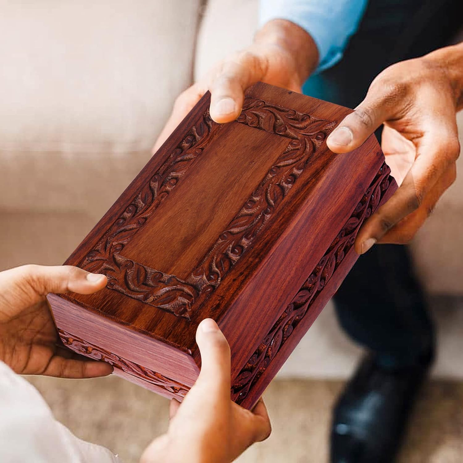 EARTHLY HOME Handmade Wooden Urn Box - Medium Size