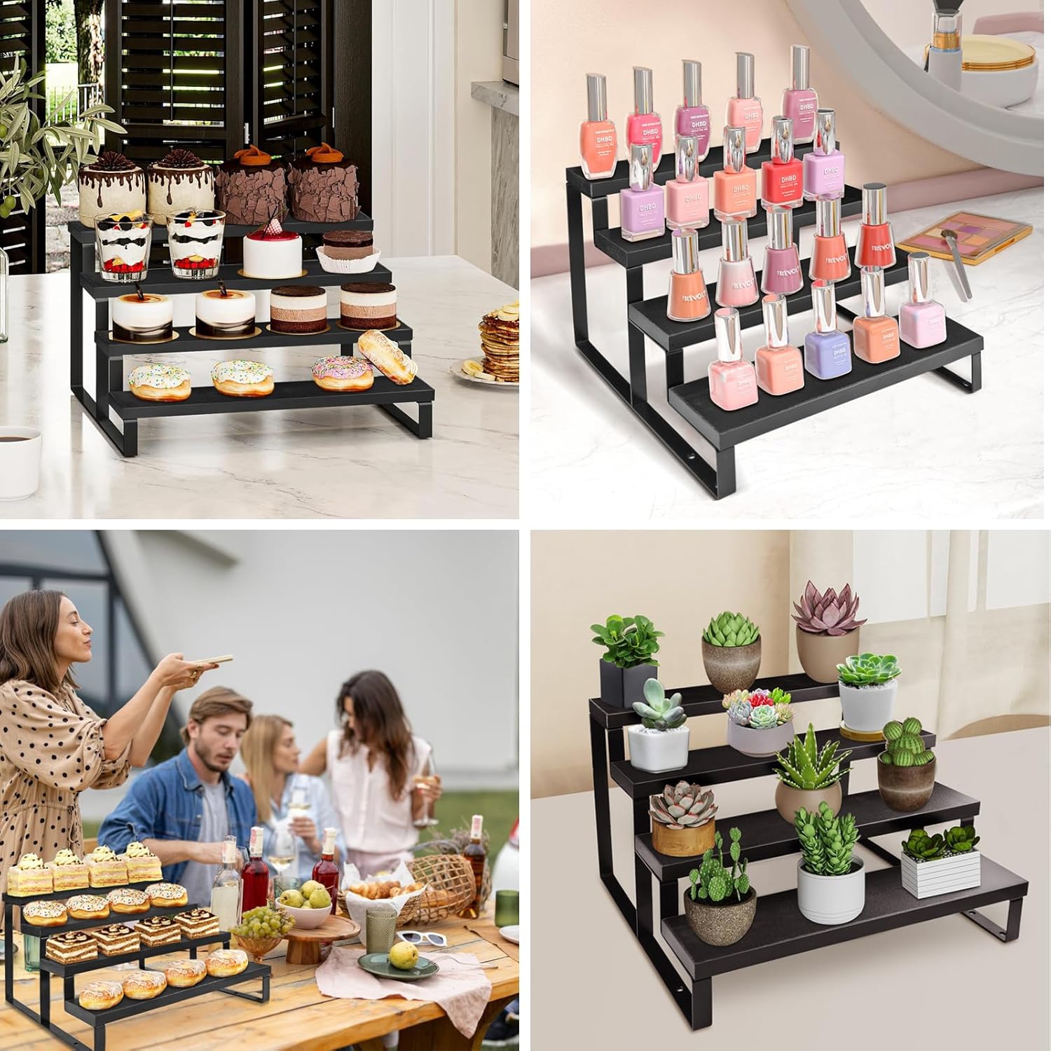 Wooden Display Riser Stand 4 Tier Cologne and Perfume Organizer Black