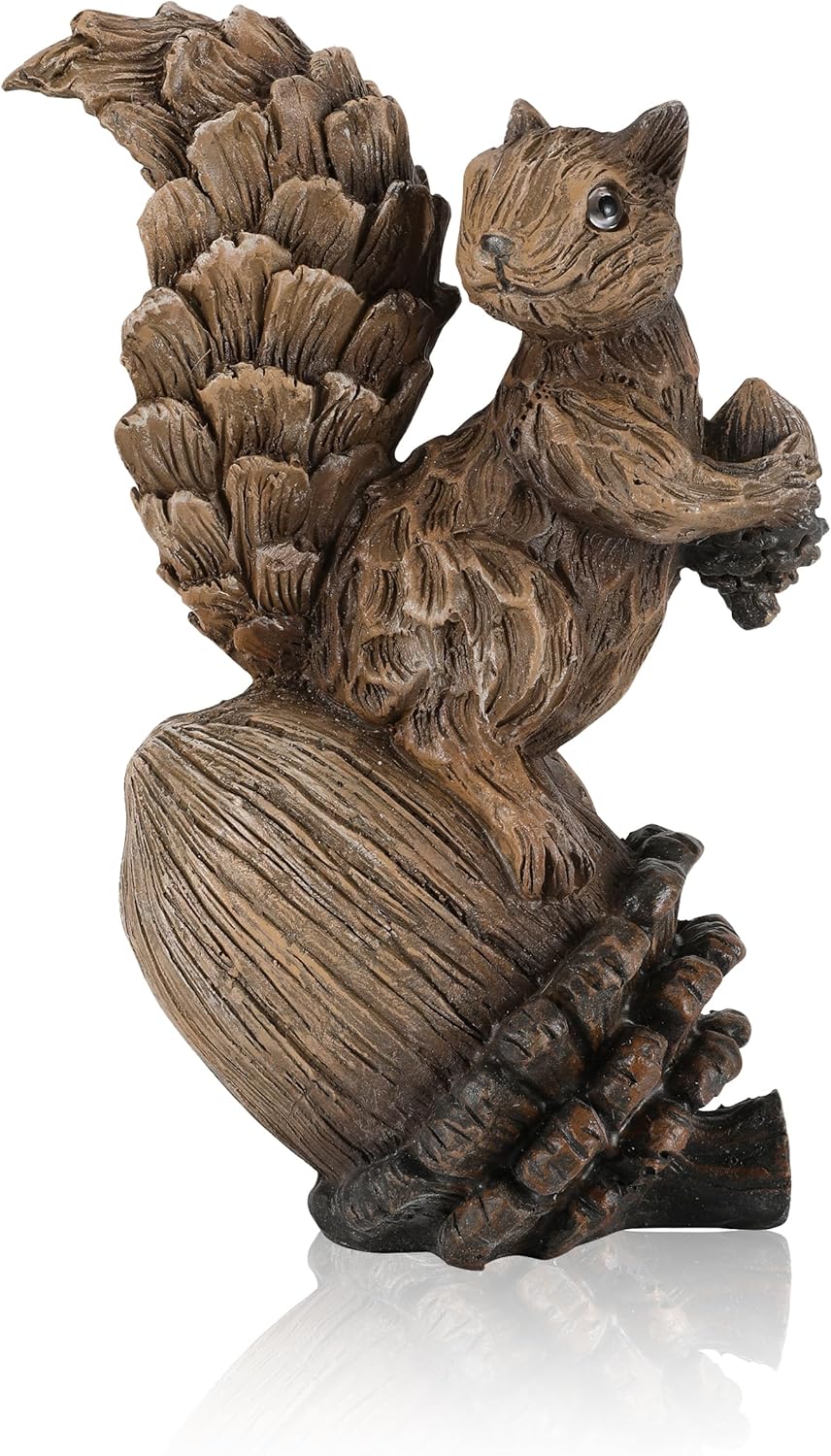 Handcrafted Resin Squirrel Figurine on Pinecone - 8 Inch Decor