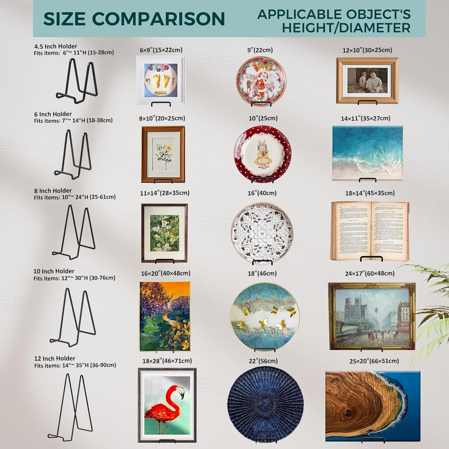 Large Plate Holder Display Stand - 2 Pack Black Easel Stand for Decorative Plates