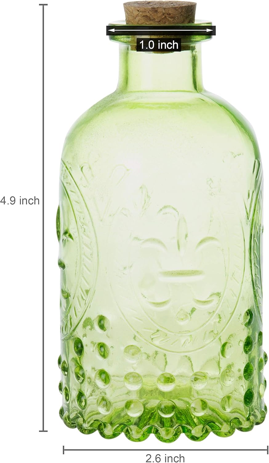 MyGift Vintage Embossed Green Glass Diffuser Bottle Set of 2