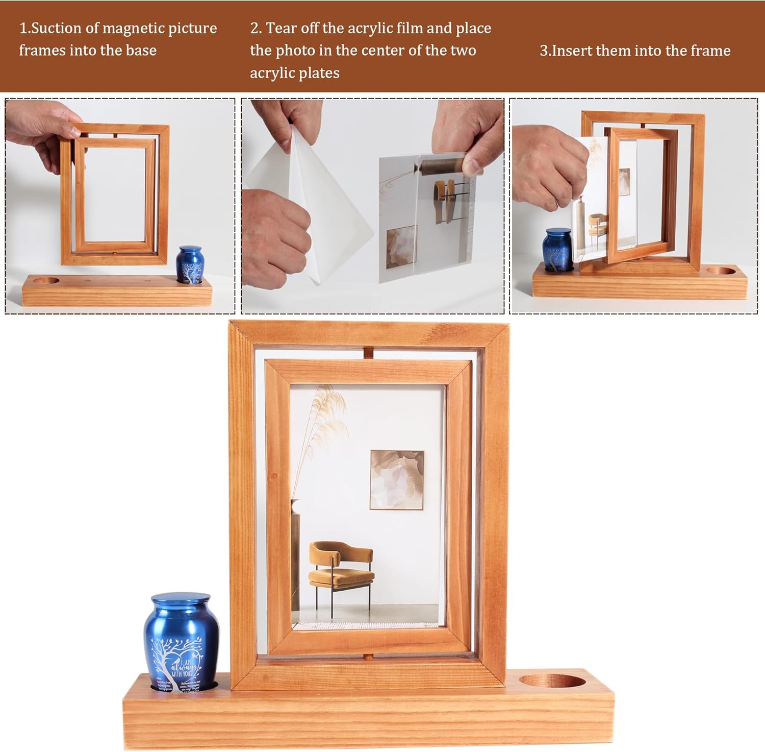 Picture Frame Mini Urn Ashes Memorial with Photo Display Keepsake Urn for Loss of Loved One