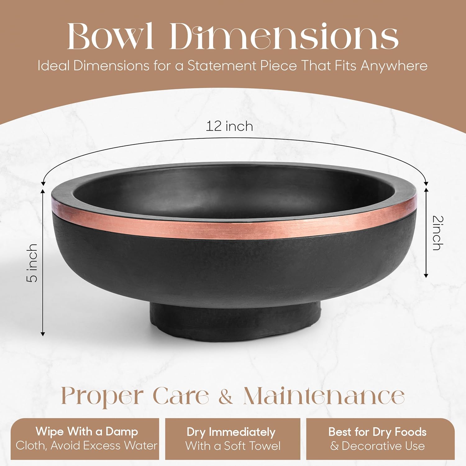 Concrete Decorative Bowl with Rose Gold Rim 1
