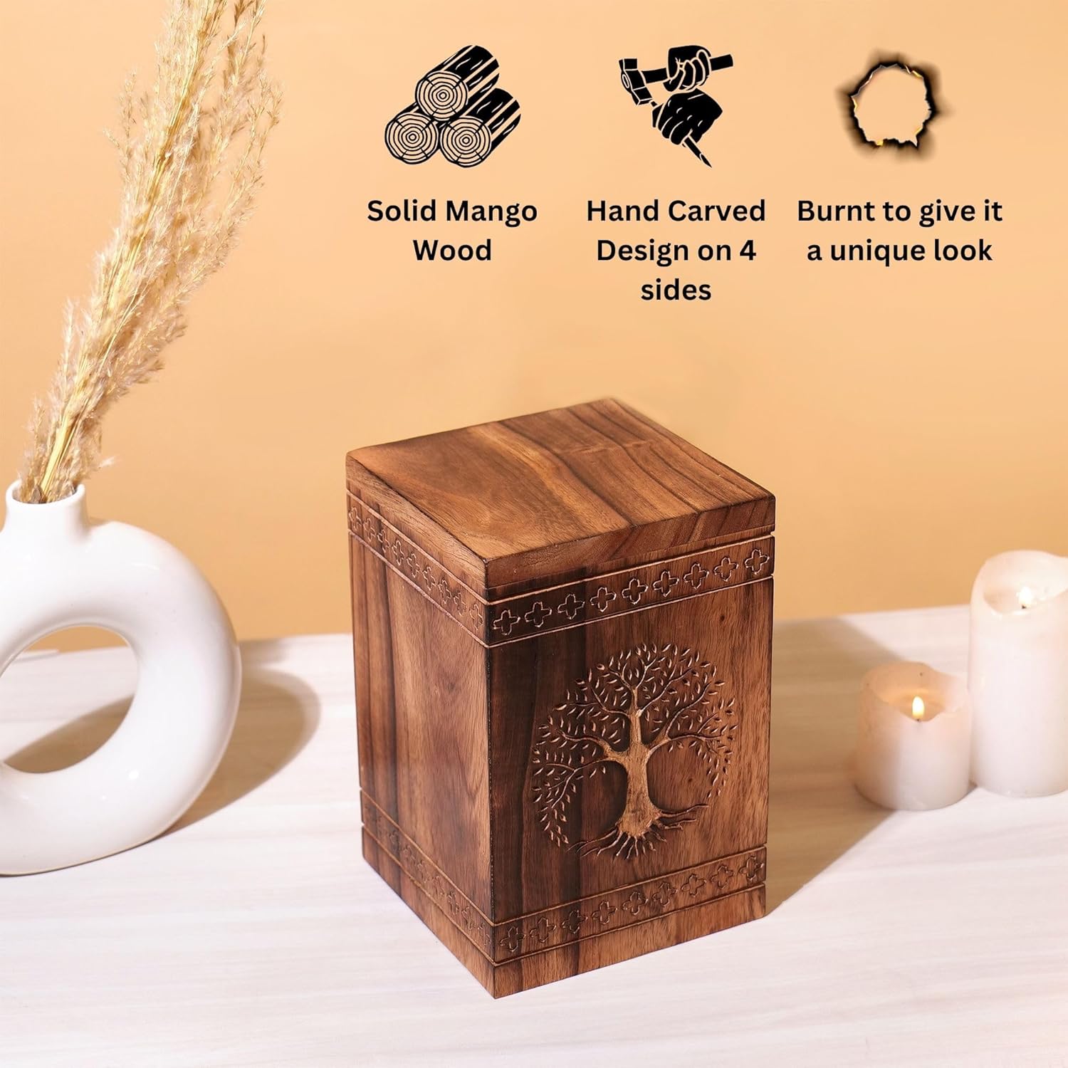 Hashcart Wooden Cremation Urn for Human Ashes 250 Lbs