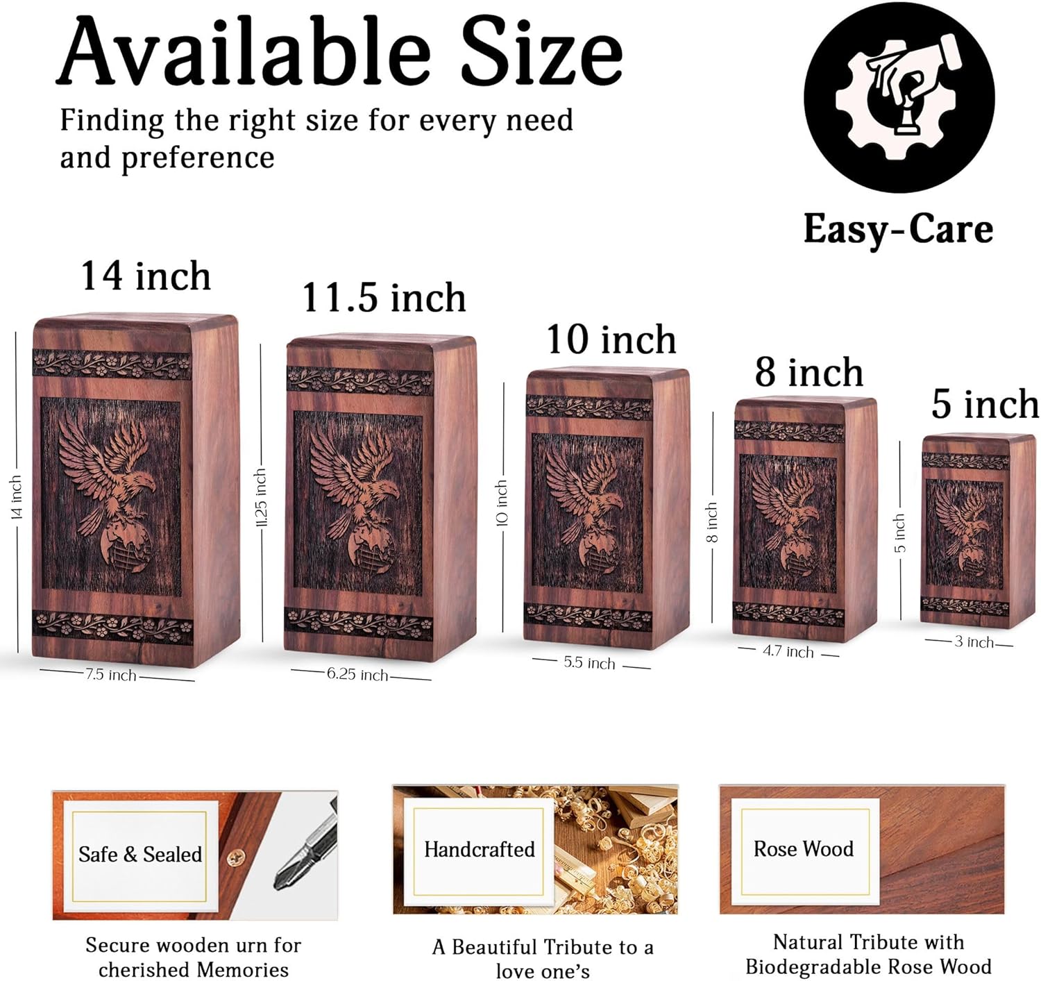 Eagle Wooden Urn for Adult Male - 10 Inch