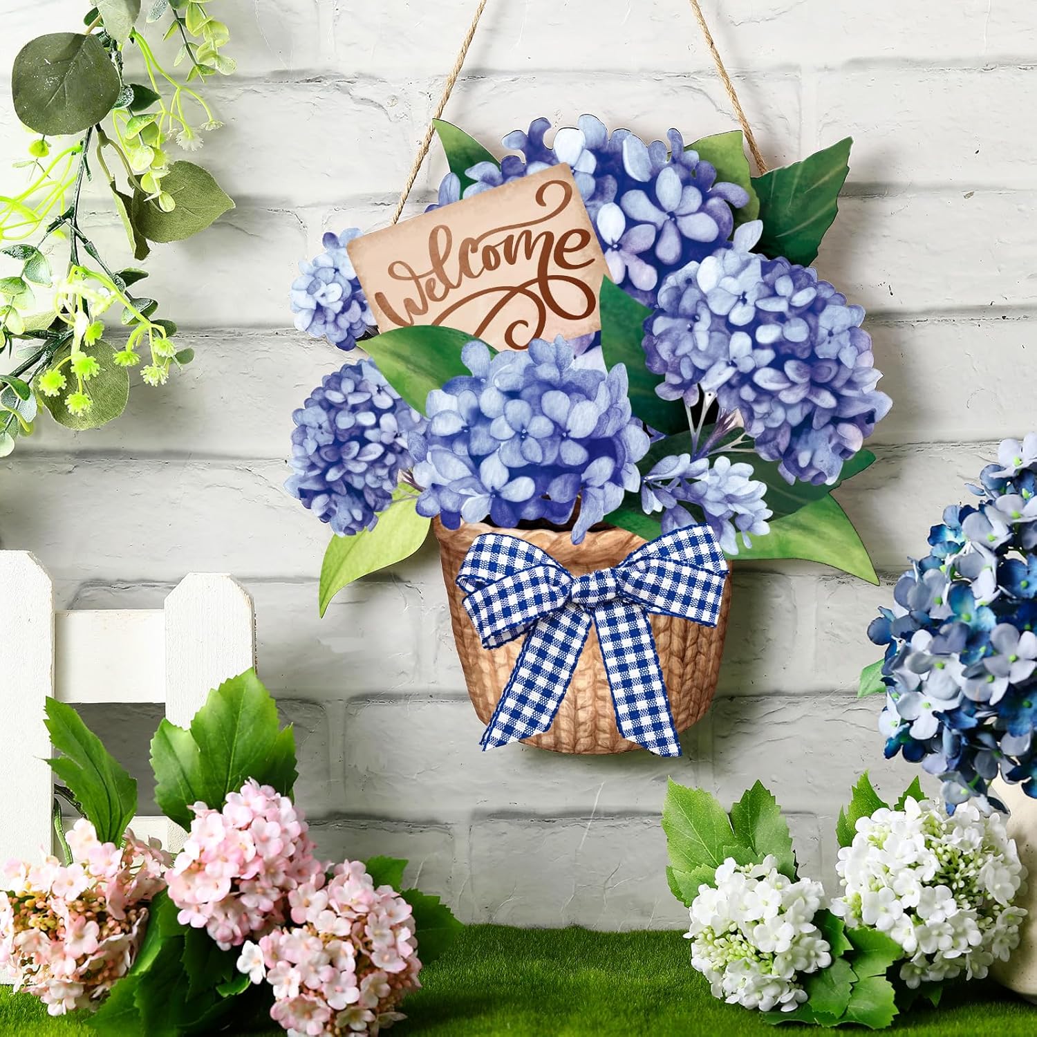 Barydat Summer Welcome Door Wreath with Hydrangeas