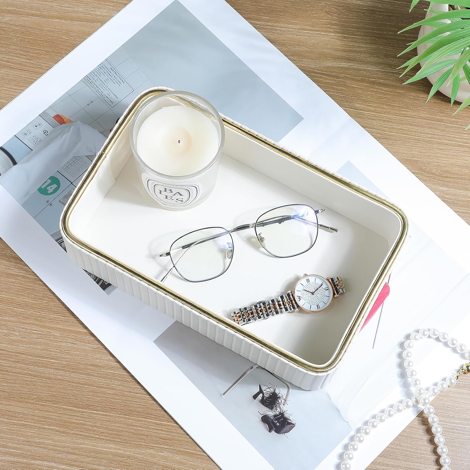 Desk Organizer Tray with PU Leather and MDF Surface