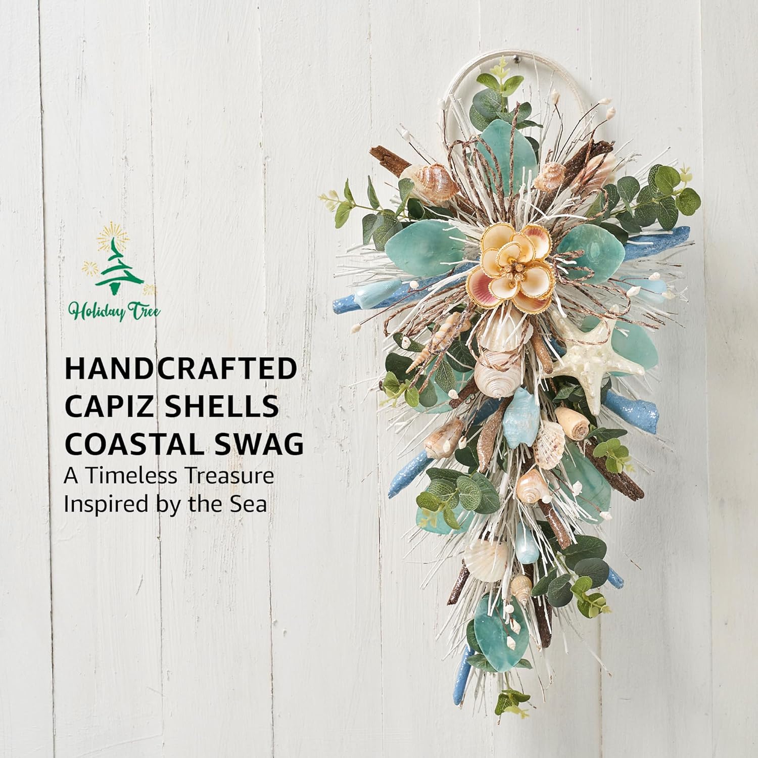 25 Inch Coastal Teardrop Summer Swag - Handcrafted Decor