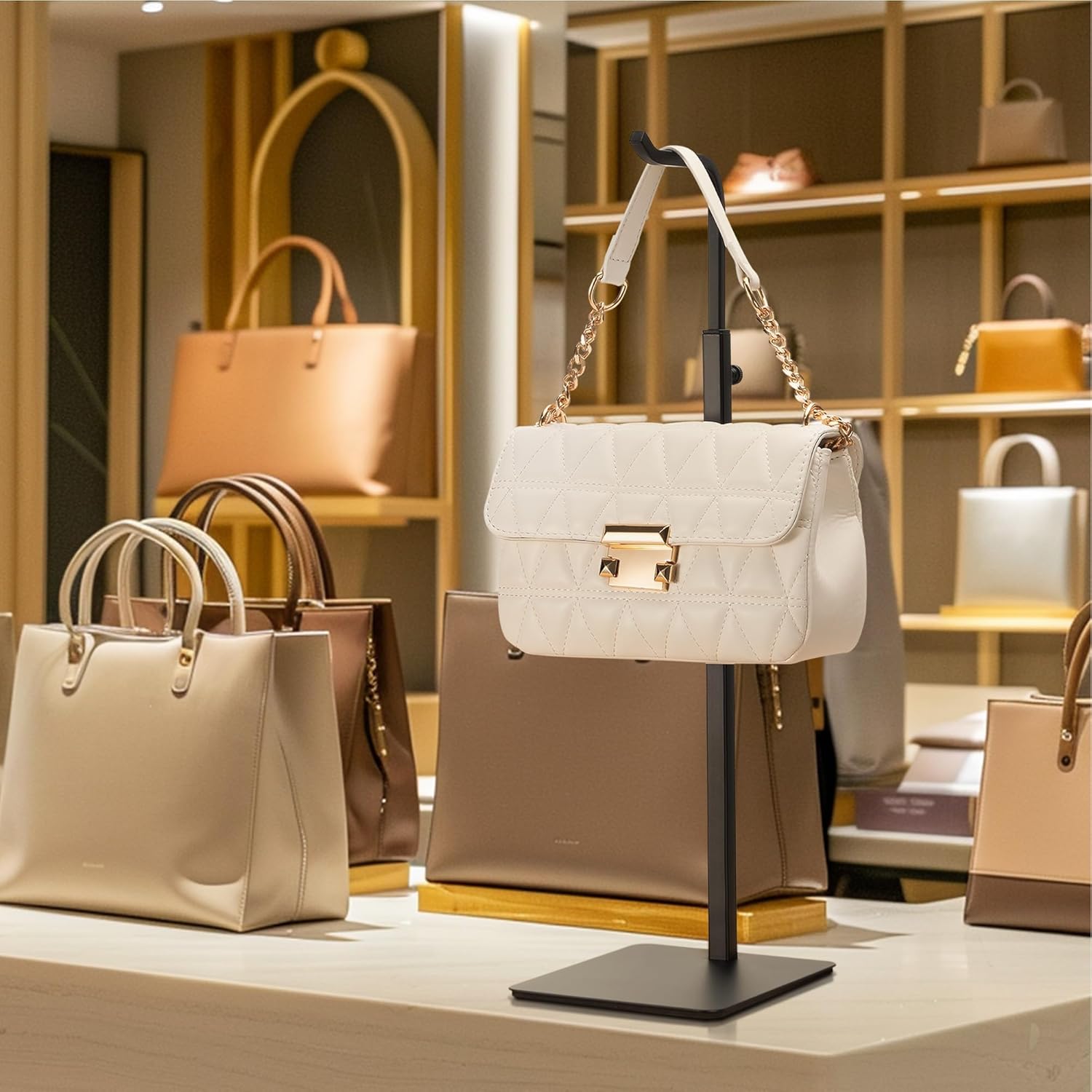 2 Pack Purse Holder Display Stand Adjustable Black Hook for Tabletop Closet Desk Retail Use