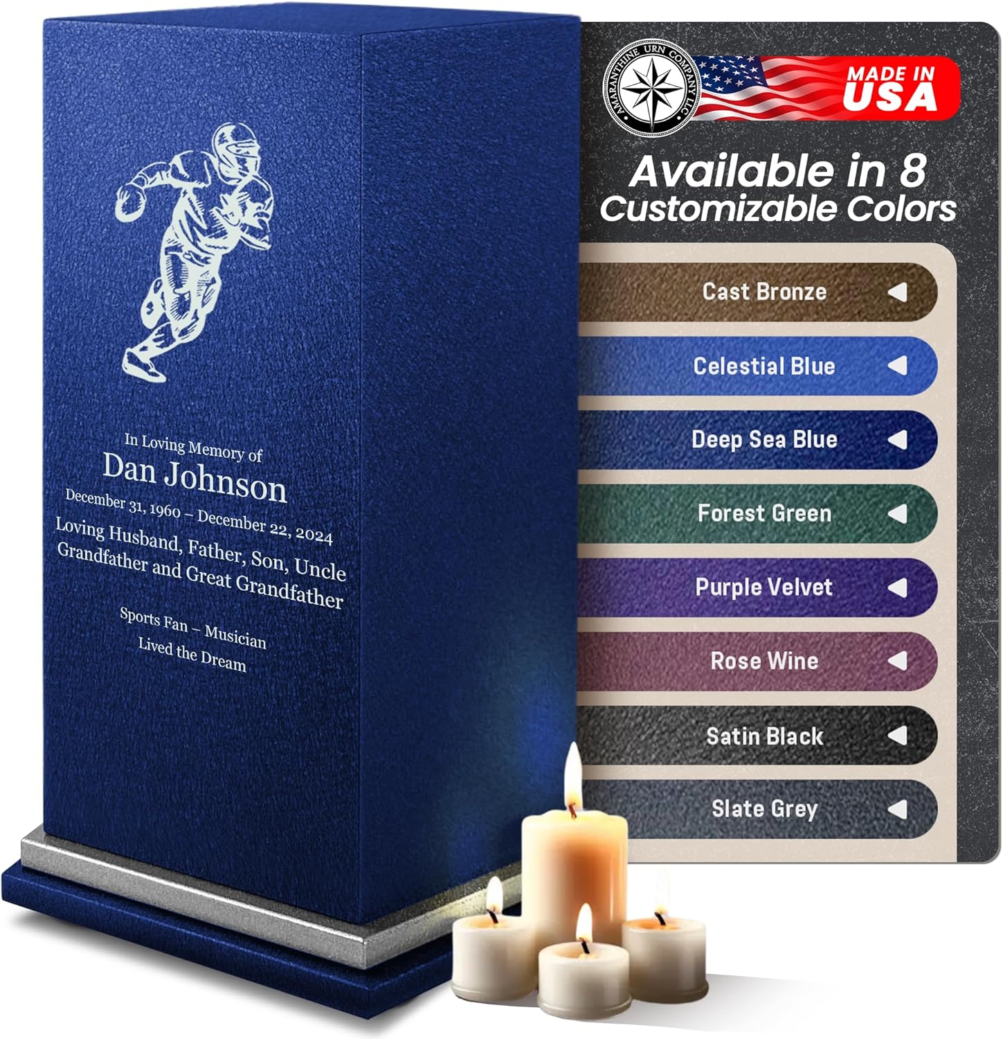 Customizable Football Cremation Urn with Engraving and Base