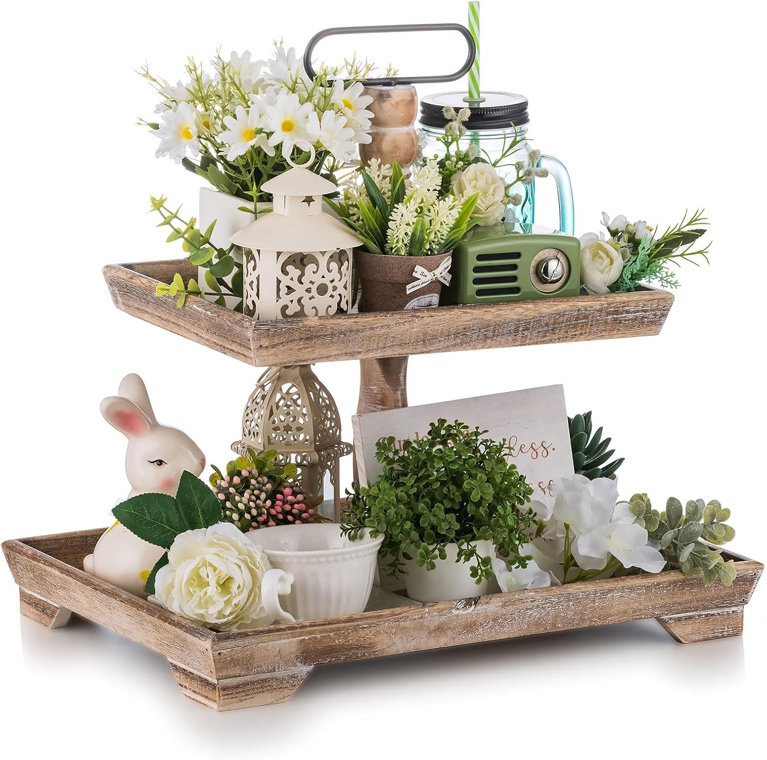 Hanobe 2 Tier Farmhouse Serving Tray Stand