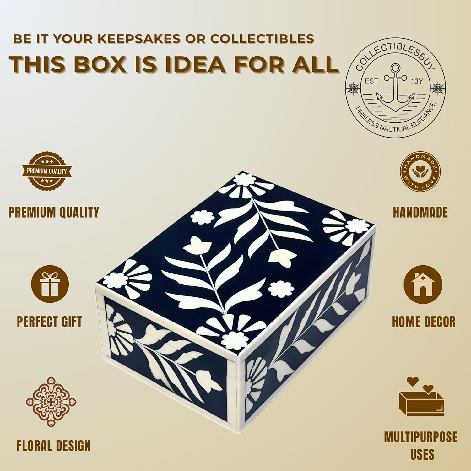 Vintage Look Handmade Bone Inlay Decorative Storage Box