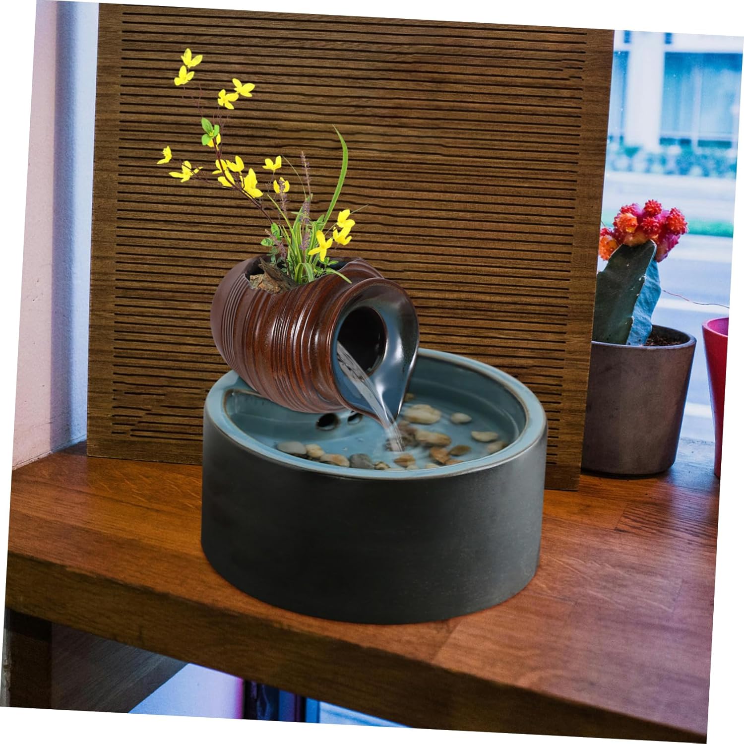 Mobestech Decorative Ceramic Waterfall Jar for Garden and Indoor Fountain