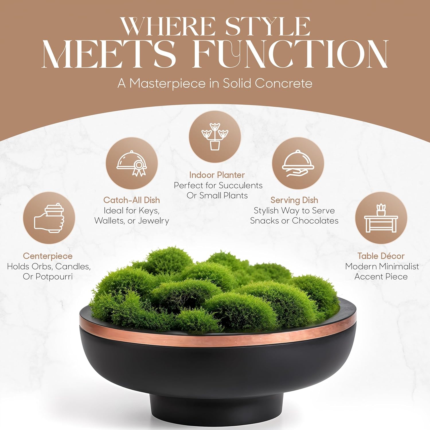 Concrete Decorative Bowl with Rose Gold Rim 1