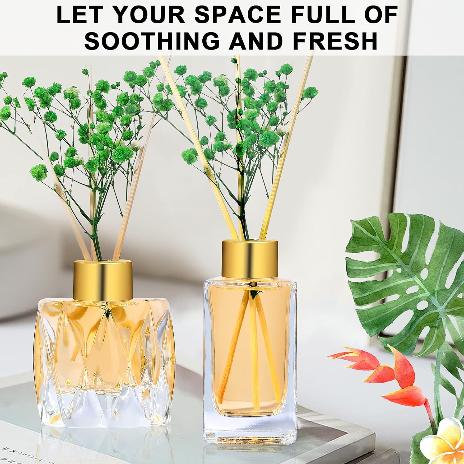 Supwinnet 5-Piece Clear Glass Diffuser Set with Gold Caps