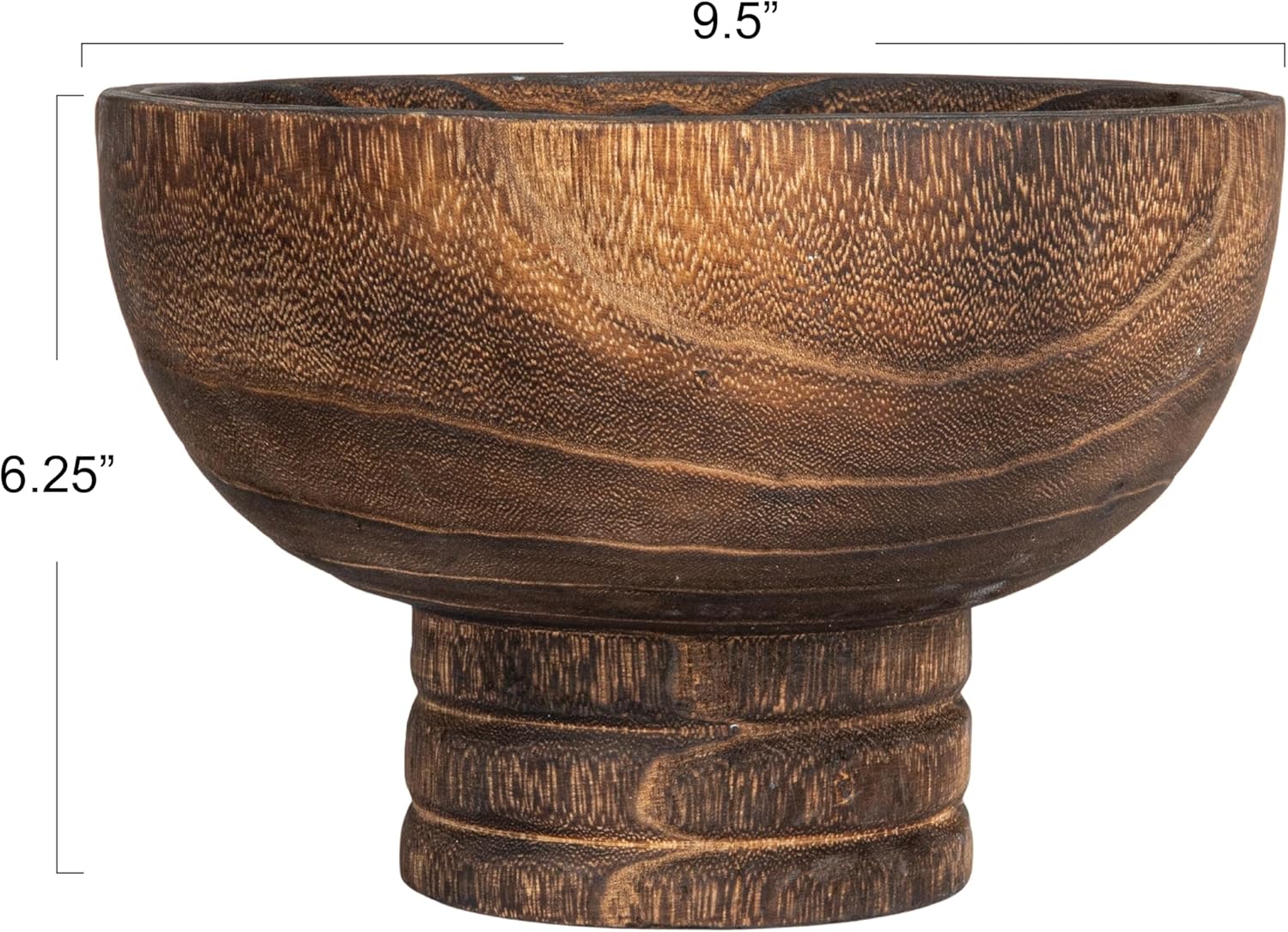 Creative Co-Op Round Paulownia Wood Pedestal Bowl Marbled Brown
