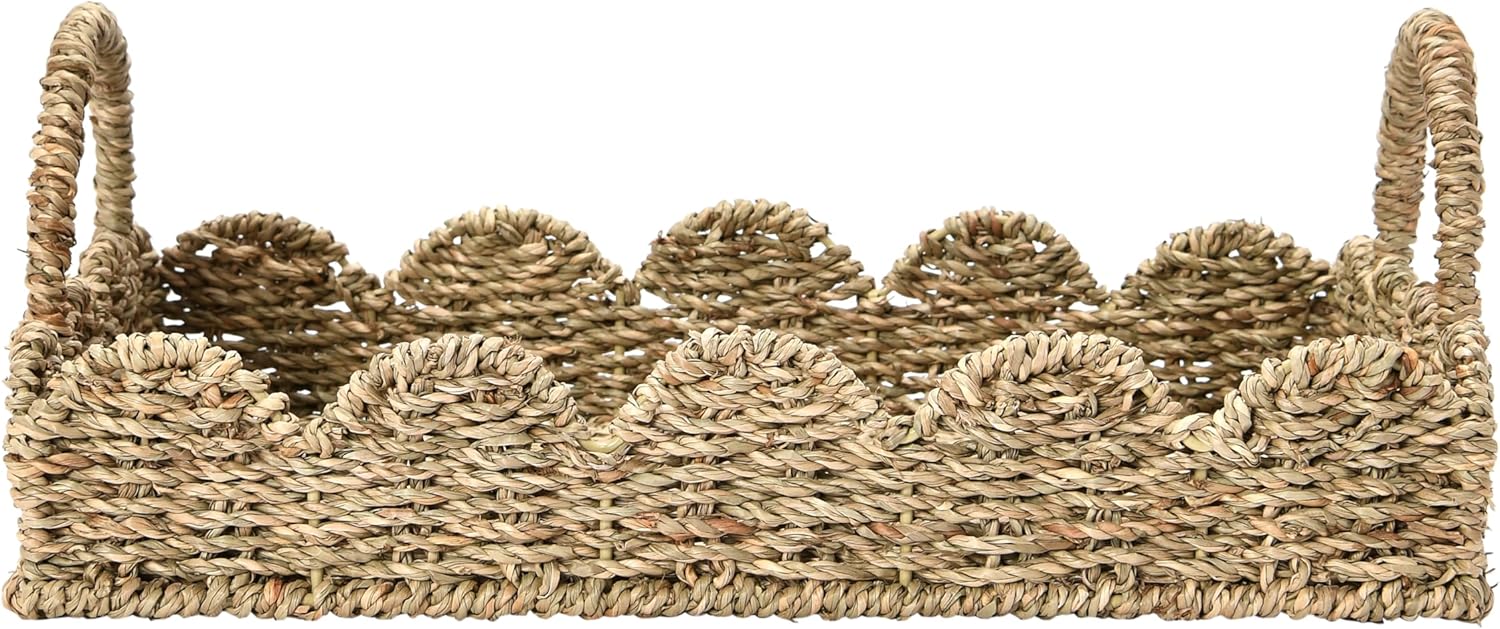 Household Essentials Handwoven Tray with Handles and Scalloped Edge