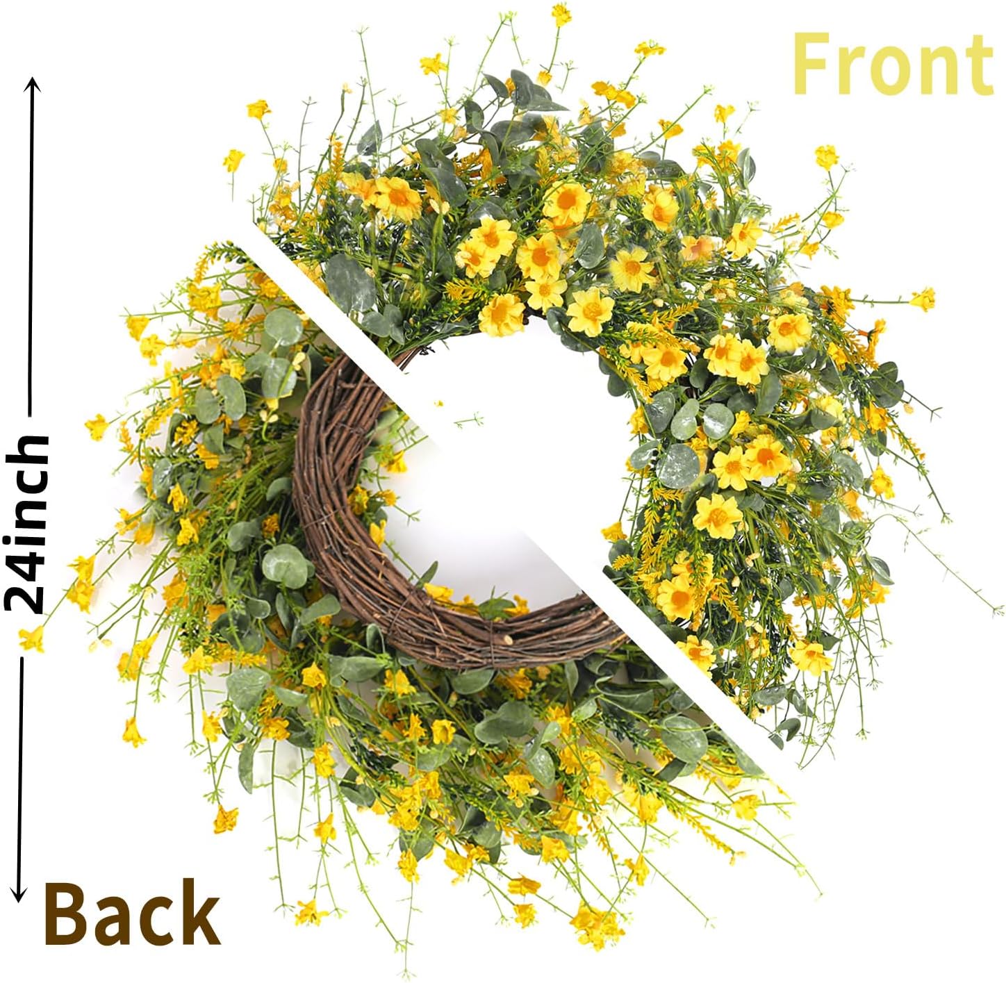 Sggvecsy 24 Inch Yellow Daisy Wreath Decor