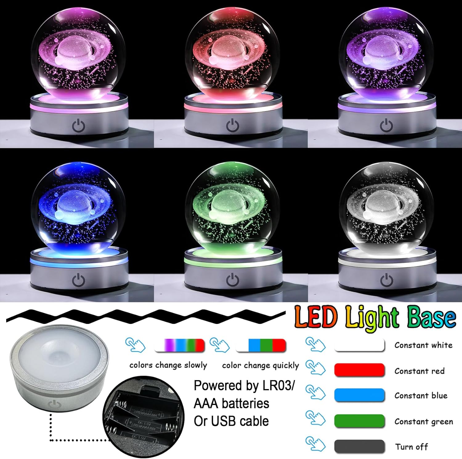 Crystal 3D Saturn Ball Figurine Decor with LED Light