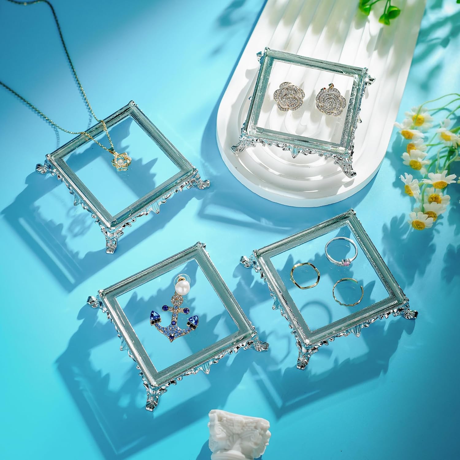 ZEERSHEE 4 Piece Crystal Square Display Base with Metal Feet
