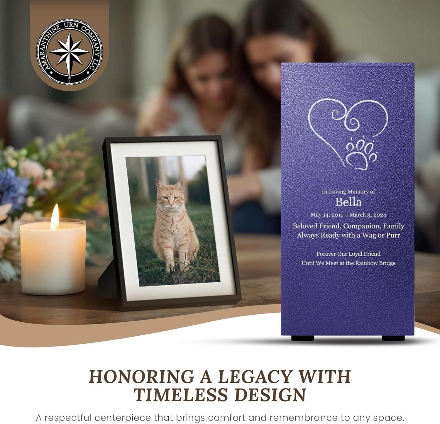 Amaranthine Urn Decorative Pet Ashes Container - Customizable Metal Urn with Heart Paw Design