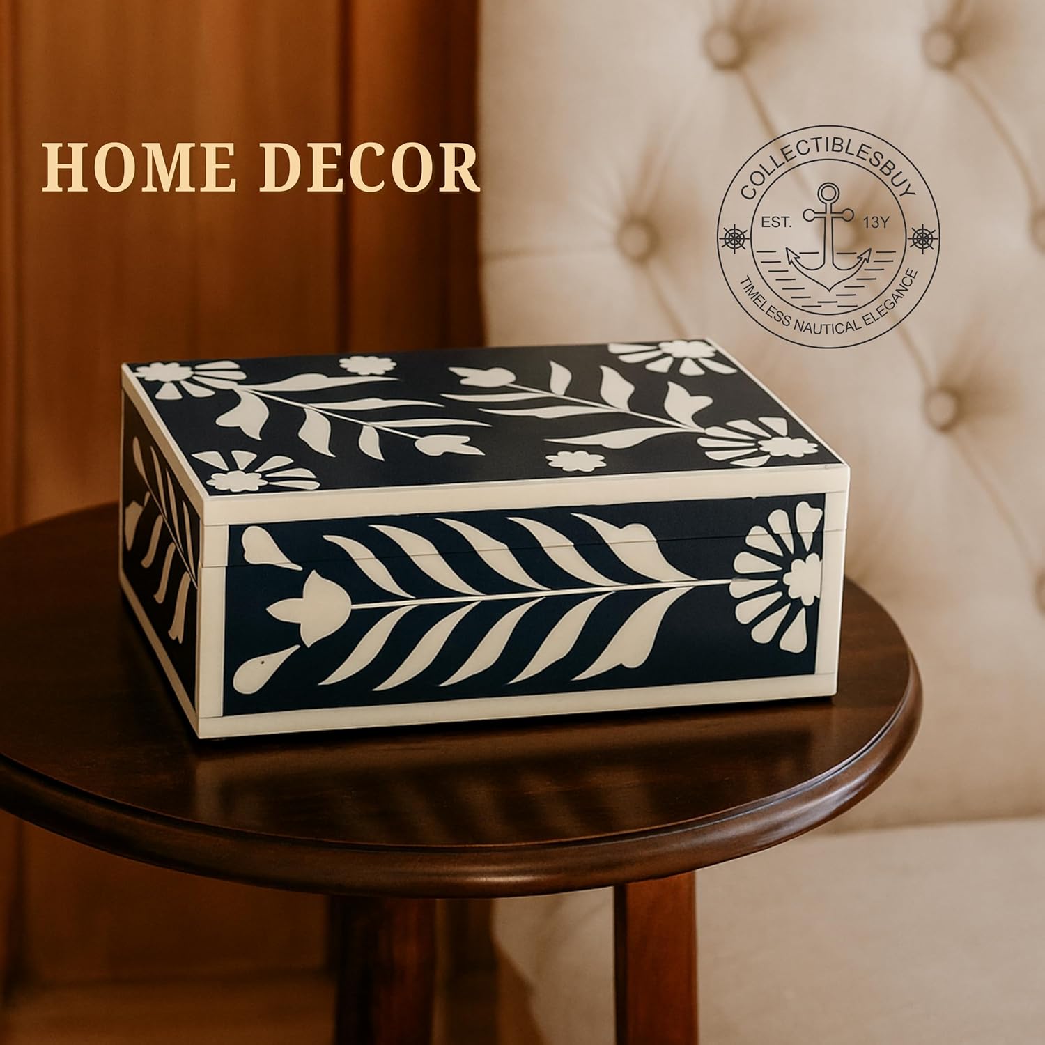 Vintage Look Handmade Bone Inlay Decorative Storage Box