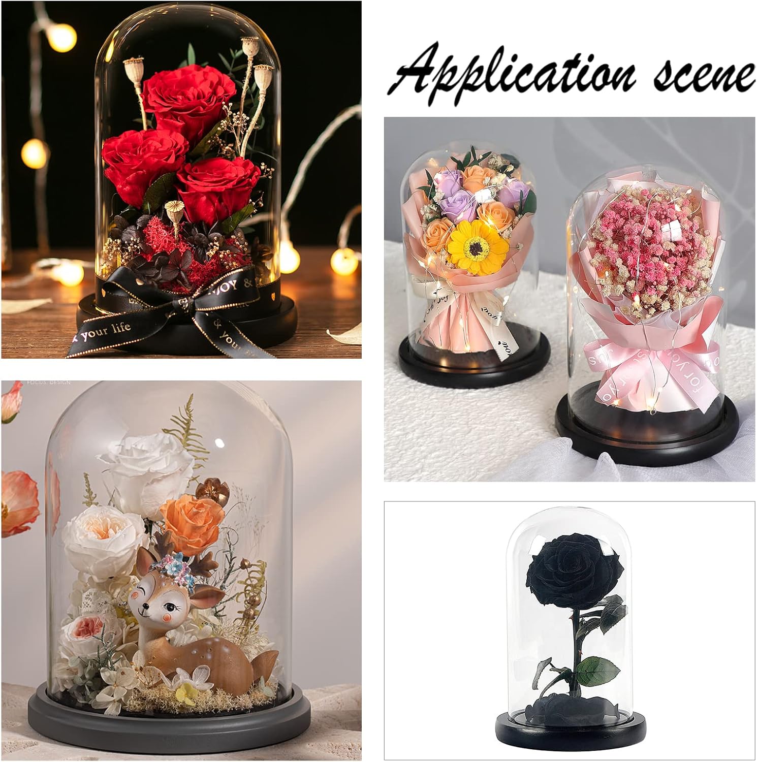 NBEADS Eternal Flower Glass Cloche with Wood Base