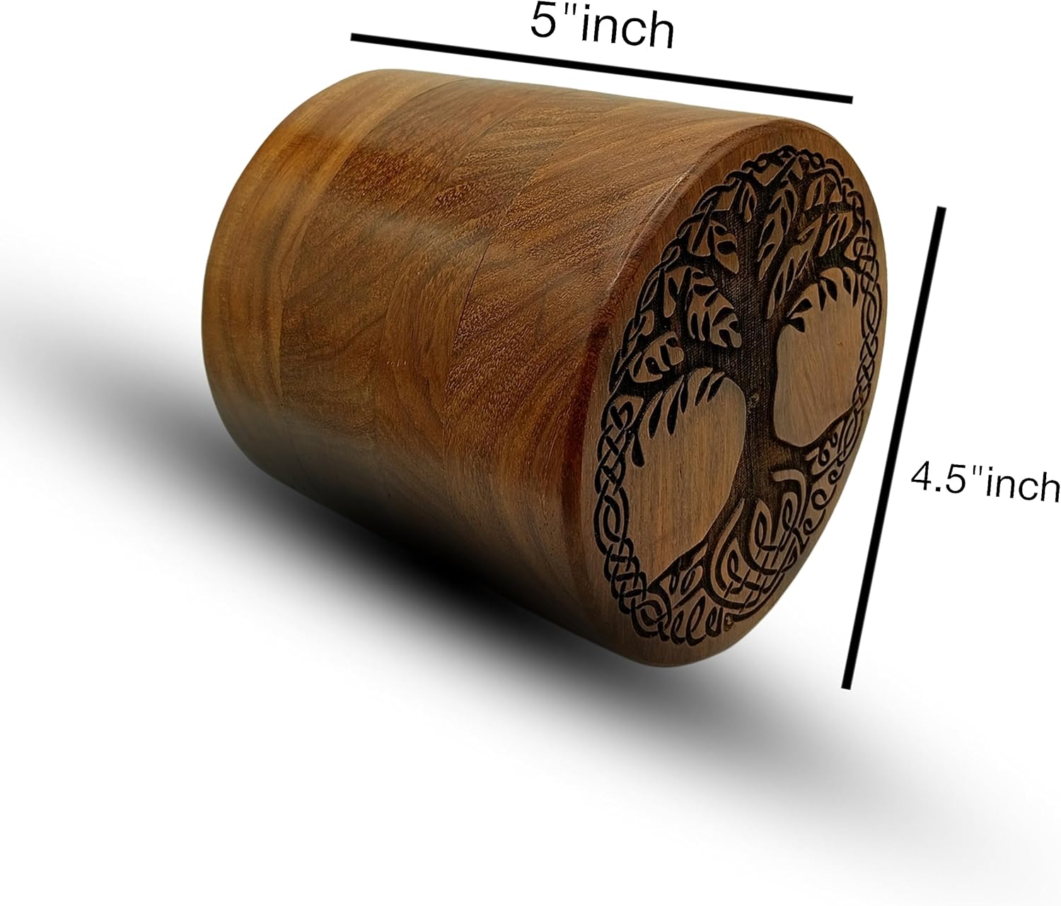 Handcrafted Wooden Urn with Tree of Life Engraving 1