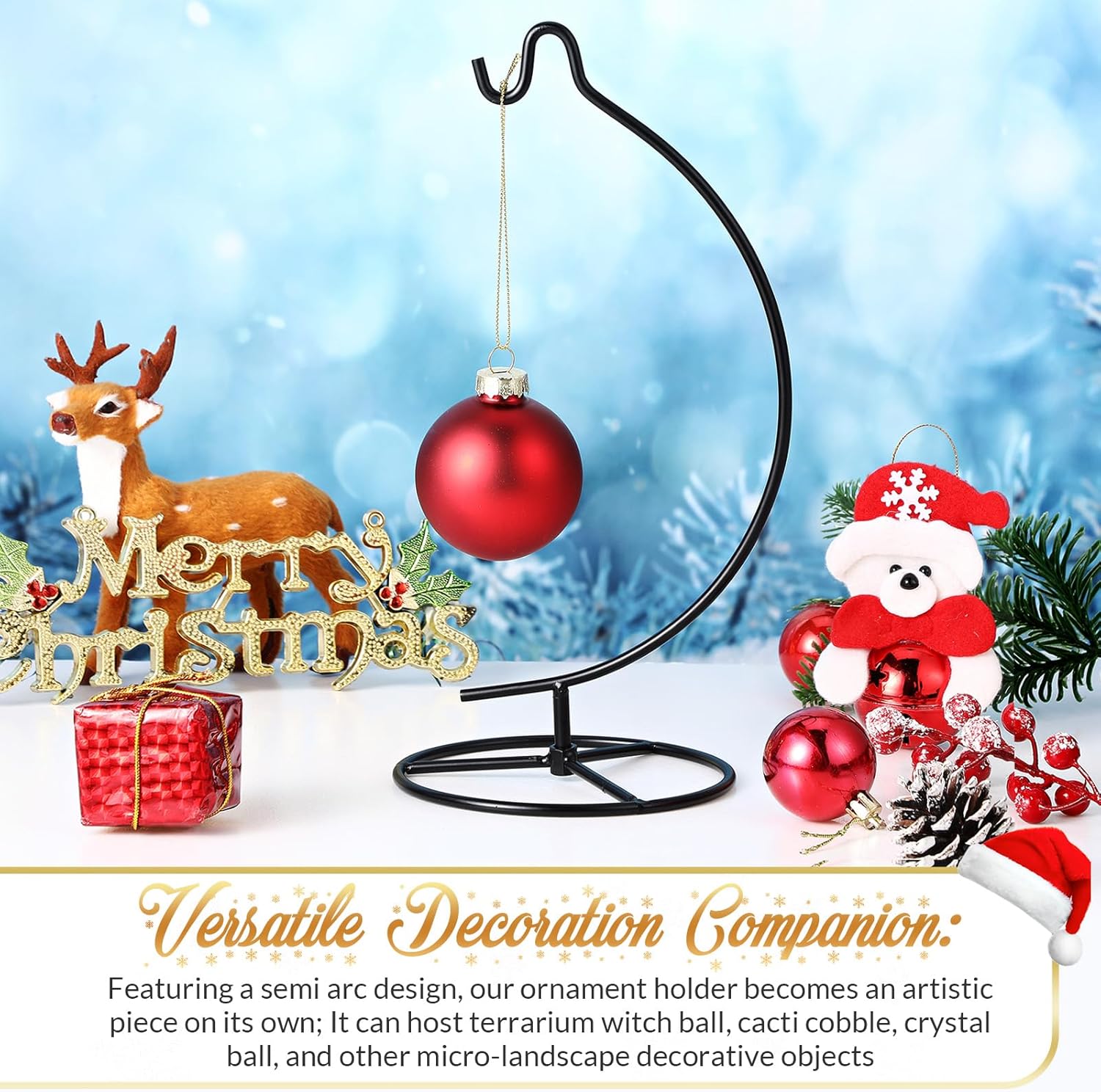 Baderke Ornament Display Stand - Hanging Glass Ball Air Plant Holder 1043 H Black
