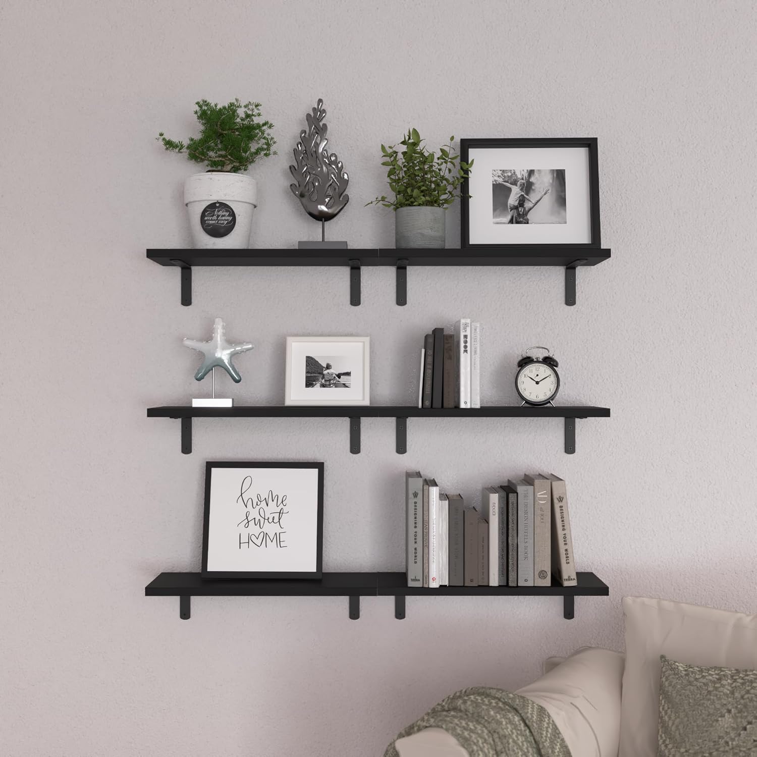 WOPITUES Floating Shelves Set of 6 - Black