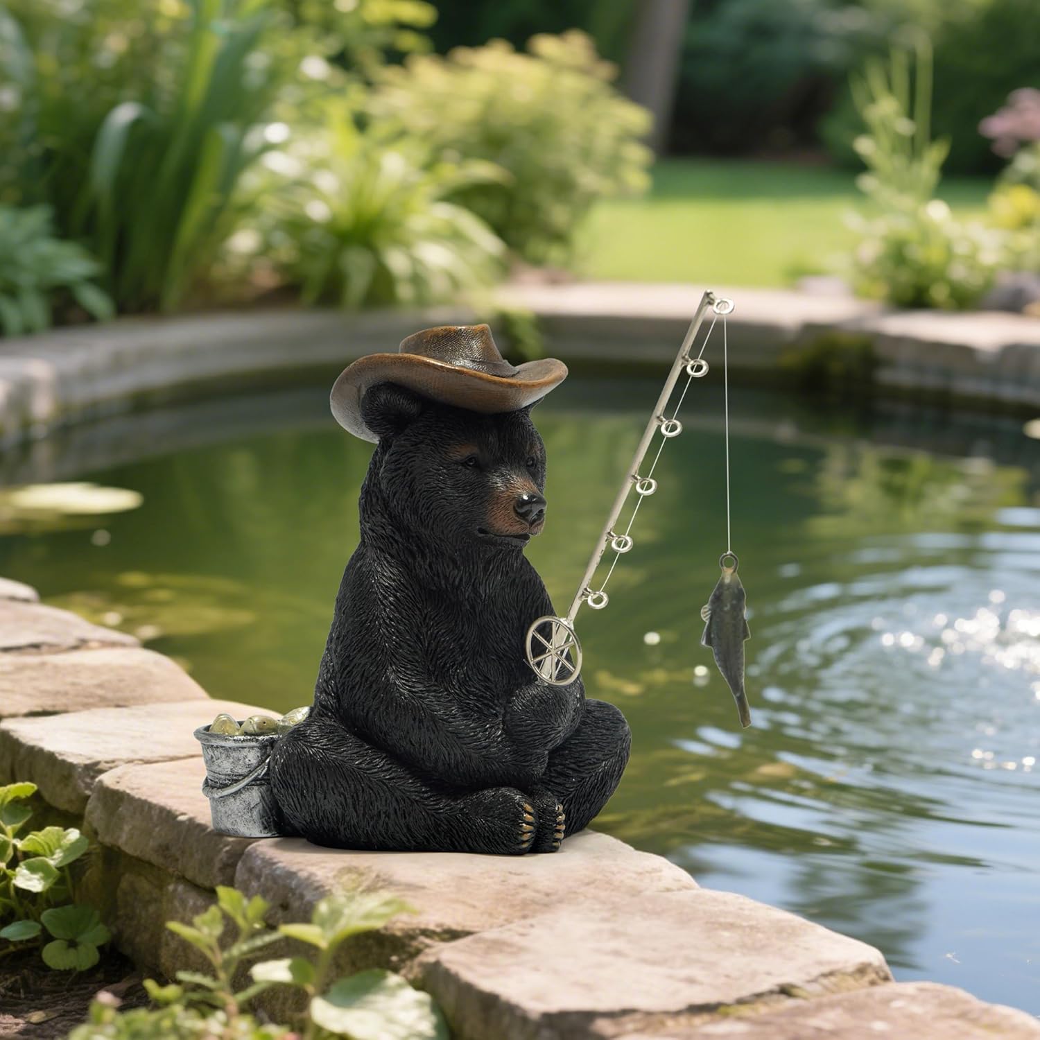 Hodao Black Bear Fishing Statue Home Decor