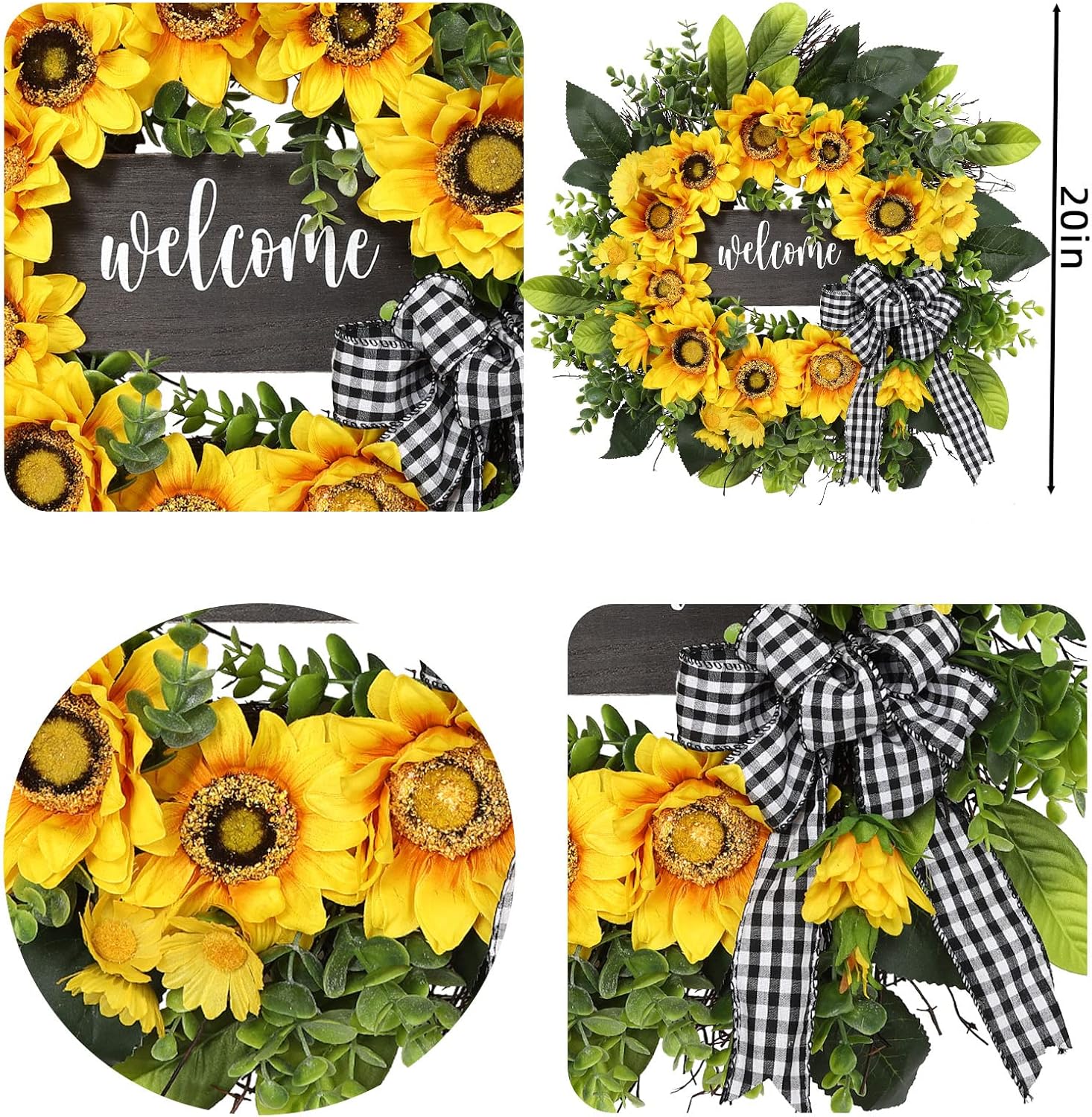 Vofuly Sunflower Wreath 20 Inch Welcome Front Door Decor
