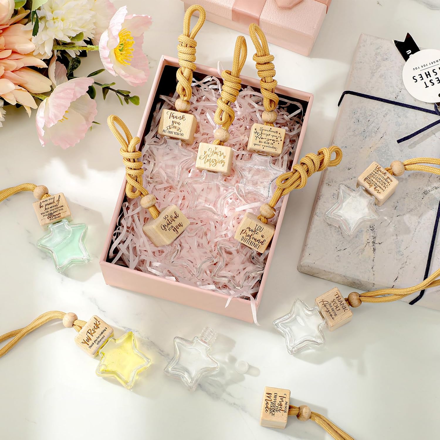 20 Pcs Star Shaped Car Diffuser Glass Hanging Bottle